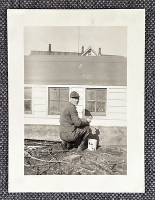 #ad 1943 Man Painting Brooder House Siding Spring Photo – Vintage WWII Era Farm Life $16.89
