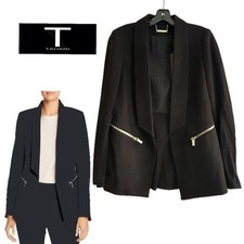 T TAHARI NEW Minimalist Lapels Open-Front Zip Cuffs/Pockets Blazer 8