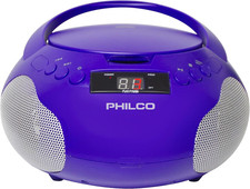 Philco Portable CD Player Boombox with Speakers and AM FM Radio | Purple Boom Bo