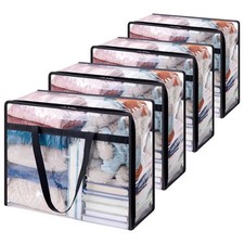 4 Pack Clear Clothes Storage Bags, 40L Plastic Blanket Storage Bags with Zipper