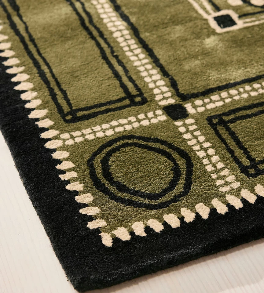 Hand-Tufted Wool Rug 8x10 ft – Olive Green Geometric Bordered Handmade Area Rug - Image 2 of 4