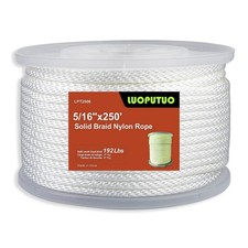 5/16 Inch x 250 ft White Nylon Solid Braid Rope Abrasion UV Resistant, Lo...