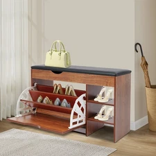 Entryway Shoe Rack Bench 31.5inShoe Storage Bench with Cushion Modern Shoe Bench