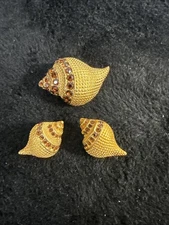 Vintage gold tone & rhinestone seashell brooch with matching seashell Earrings