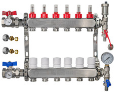 6 Port UFH Underfloor Heating Manifold Complete Set 16mm Eurocone, Ball Valves