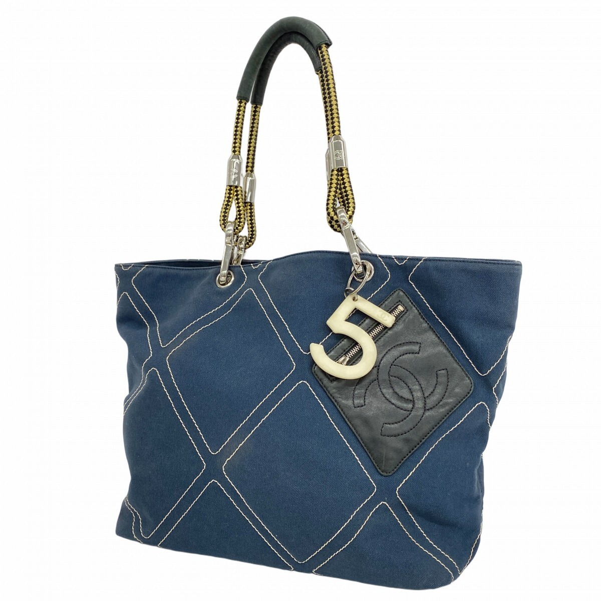 Chanel Navy Canvas Tote Bag No.5 with Silver Hardware 76138