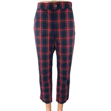 Hollister Multicolor Plaid Checkered Straight Leg High Waist Trousers Pants M