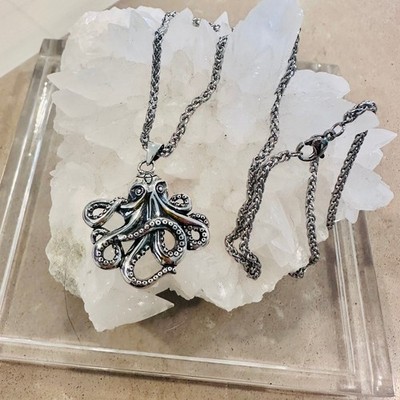 Sterling Silver Octopus Necklace   Oxidized Finish
