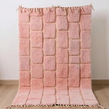 Hand-Woven Pink Textured Area Rug Moroccan Style Plush Geometric Living Room