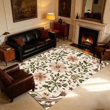 Velvet Washable Vintage Large Floral Area Rug, Multiple Sizes, 10 Colors Availab