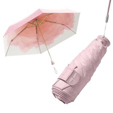 Mini Travel Folding Umbrella With Built-in Telescopic Hidden Handle for Women...