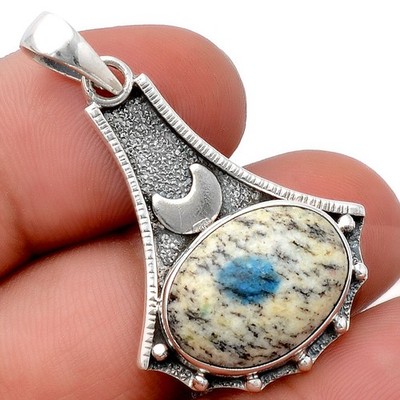 Crescent Moon - K2 Blue - Azurite In Quartz 925 Silver Pendant Jewelry P-1715