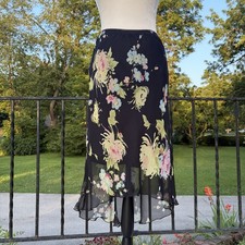 Vintage Y2K Fairycore Floral Sheer Overlay High Low Skirt Womens Size Medium