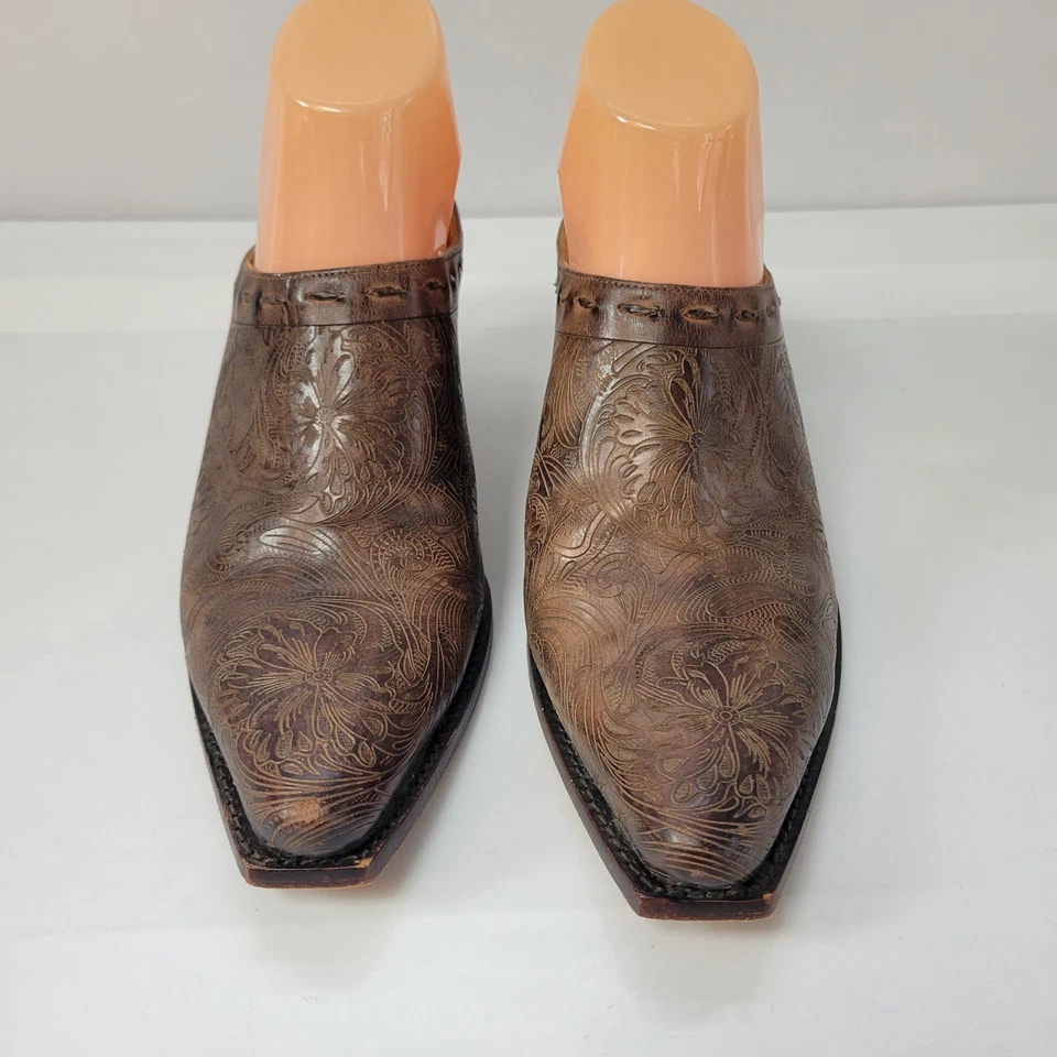 Charlie 1 Horse by Lucchese Couro Tooled Marrom Mules Sapatos de Cowboy Ocidental 8 - Imagem 2 de 4