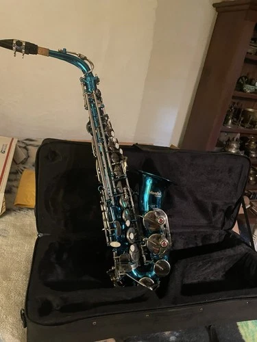 Mendini by Cecilio EB Alto Saxophone with Soft Case, and Mouthpiece Sky Blue