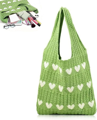 Gestrickte UmhäNgetasche, 38×35cm Gestrickte Tasche, HäKeltasche Tote Bag, Herzf