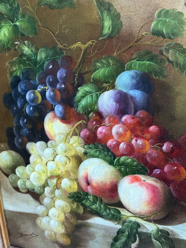 Original Oil Painting Bianchi Vintage Baroque Frame Still Life