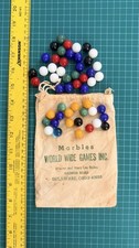 Vintage World Wide Games Inc. Marble Bag with 50 Assorted Glass Marbles Lot