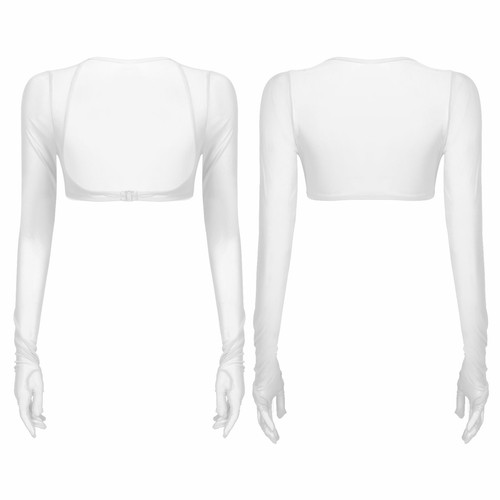 Women See-through Crop Top Mesh Sheer Open Front Long Sleeve T-shirt Tops Blouse - Picture 28 of 42