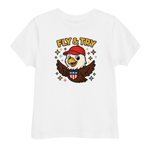 Kids FLY & TRY Cartoon Eagle T-Shirt Jersey – USA Pride Graphic Tee for Toddlers - Picture 71 of 75