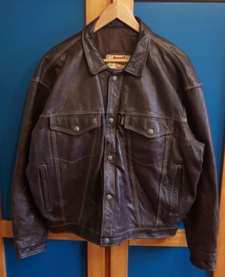 Vintage Leather Bomber Jacket Mens Flight Hardess Schott Style A2 Size XL France