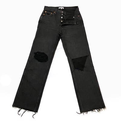Re/done 90s Womens Jean 27 High Rise Loose Y2k Ripped Black Button-Fly Frayed