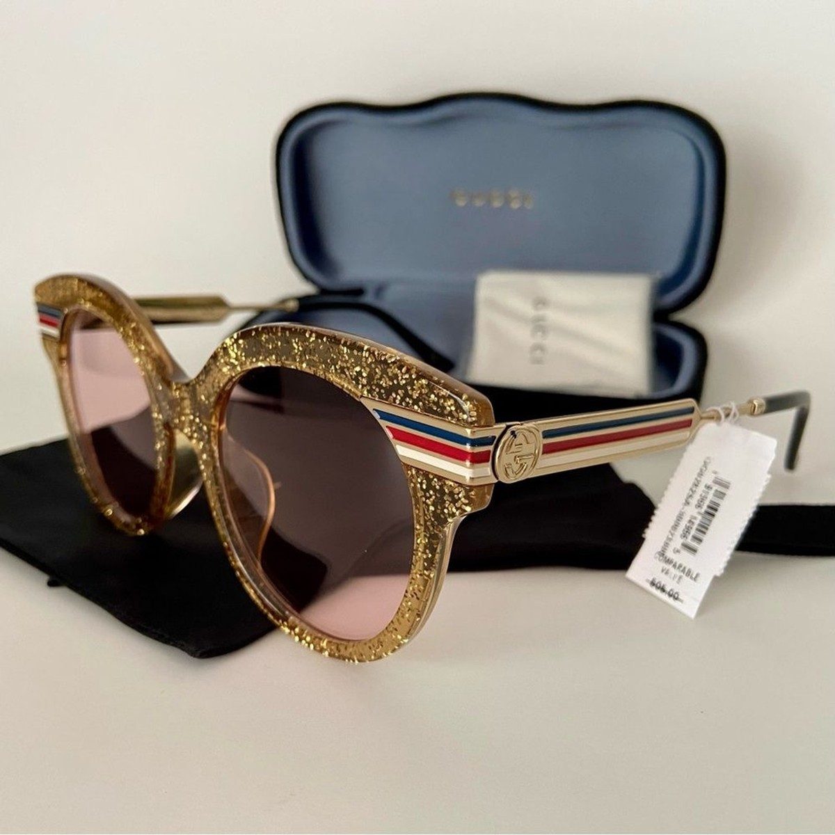 New! Authentic! Gucci Gold Glitter GG Logo Sunglasses Strips New! Authentic! Gucci Gold Glitter GG Logo Sunglasses Strips