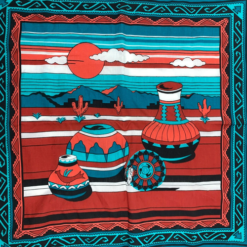 Bufanda de cerámica nativa americana vintage 20767 bandana 21" x 21" hecha en EE. UU. - Imagen 3 de 7