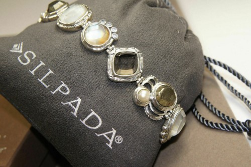 Bracciale Silpada esemplare argento sterling pirite labbro conchiglia vetro zirconi cubici B2790 - Foto 7 di 12
