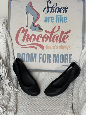 CROCS Kadee Ballet Flat Black Rubber Vented Casual Comfy Women's Size 10 - EXC