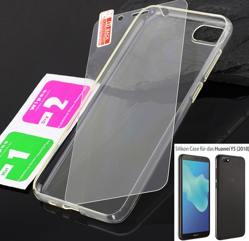 Huawei Y5 (2018) Y7 (2018) Hülle Silikon Tasche Case Schutz Cover +9H Glas Folie - Photo 9/10