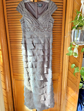 Adrianna Papell Long Formal Dress Brown Shimmering Multi Layered Beaded Sz Sm 6