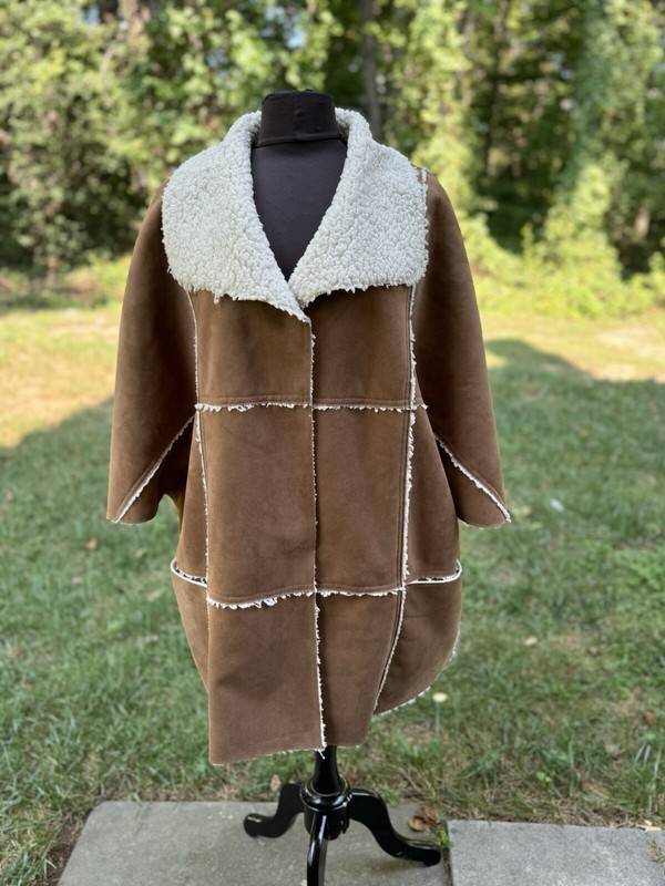 Chicos Womens Brown Faux Suede Sherpa Jacket Short Sleeve  2/3 L/XL