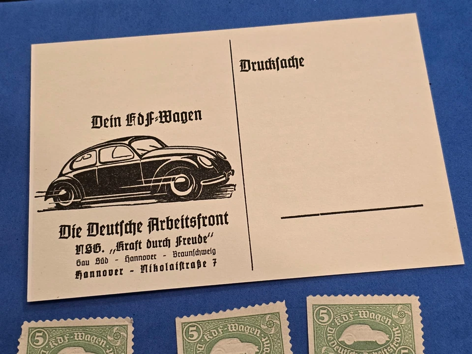 TERCER Reich vw volkswagen auto car ad nazi colección de postales alemanas con estampillas Foto 3 de 4