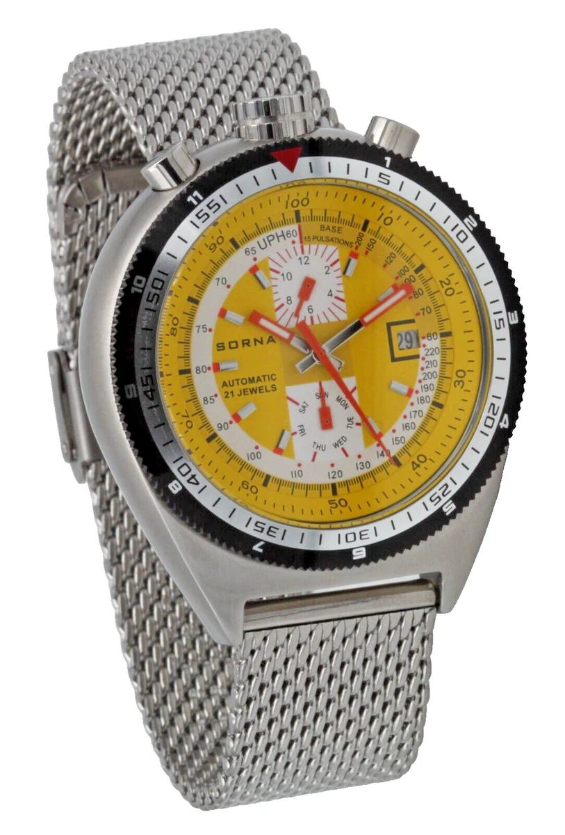 Sorna Bullhead Watch Automatic Retro Style Yellow Men s 21