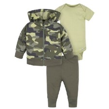 Gerber Baby Boy 3-Piece Camo Jacket, Bodysuit, & Pant Outfit Set Size 0-3M