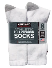 Kirkland Signature Men's Athletic Socks 8-Pair White Fits Shoe Size 13-15