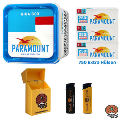 Paramount Blue Volumentabak Giga Box 255g, 750 Blue Extra Hülsen, Zubehör
