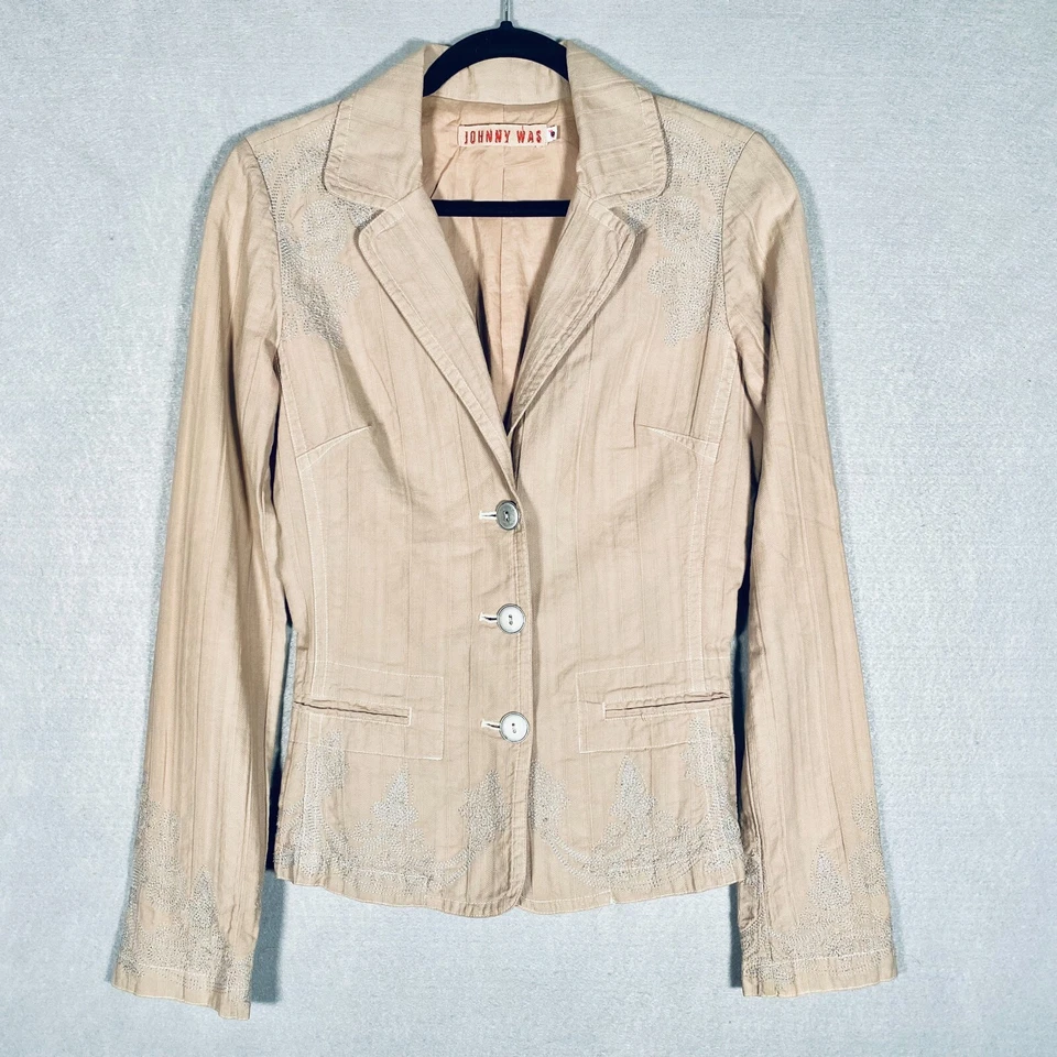 Chaqueta Johnny Was Mujer S Beige Floral Bordado Blazer Cottage Foto 2 de 4