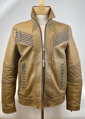 D2 DSQUARED CAMEL TAN LEATHER MOTO JACKET SZ 50 Chest 22” Arm 26