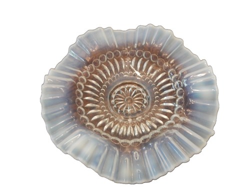 Dugan Glass DAISY & PLUME White Opalescent Footed Whimsy Bowl | eBay