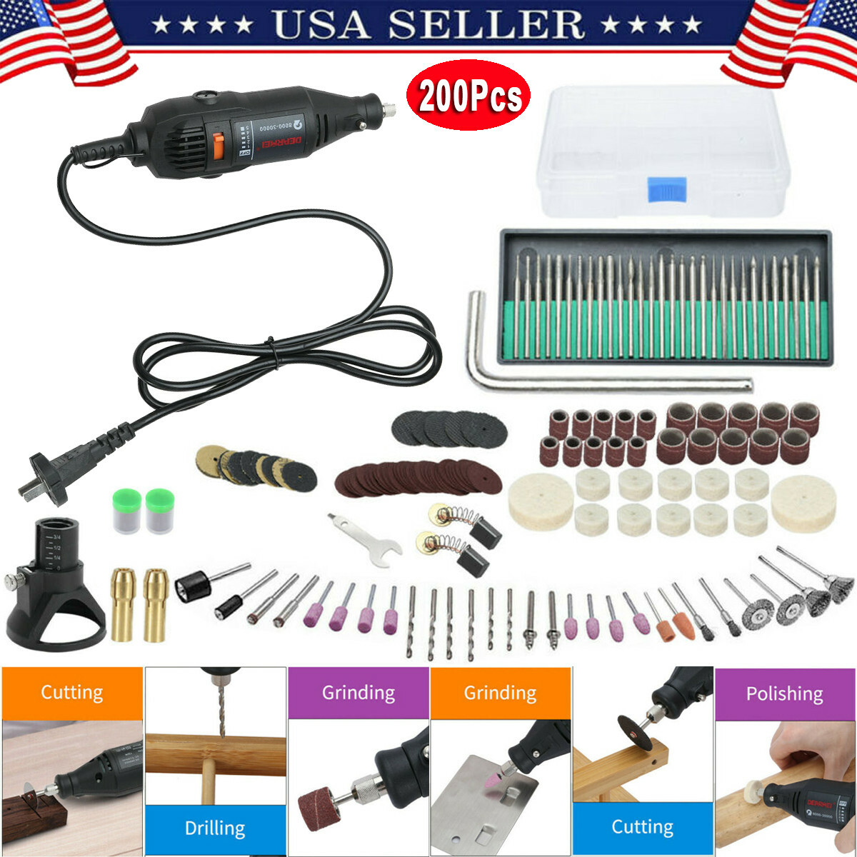 200 Pcs Dremel Tool Set Accessories Variable Speed Rotary Cutting Kit Grinder Us Tools Workshop Equipment Home Garden