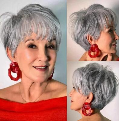 Women Synthetic Pixie Cut Wigs Short Hair Wigs with Bangs Wefted Wig Caps