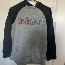 Adidas Logo Youth Hoodie Pullover Size Xl Gray Black Lightweight