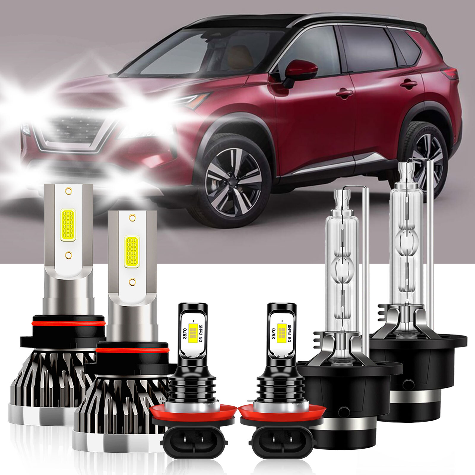 LED Headlight High Low+Fog light Bulbs Super Bright For Nissan Rogue 2008-2013