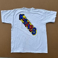 Vintage K Swiss Sneakers Logo Spell Out T Shirt XL White Blue Yellow Made In USA