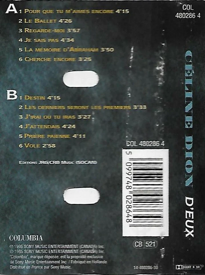 CELINE DION D'EUX CASSETTE EPIC EPC 480286 4 SOFT ROCK POP ROCK THE FRENCH ALBUM - Image 3 of 4