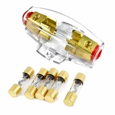 Gold Plated Inline AGU 4 or 8 Gauge input/Output Fuse Holder with 30 Amp Fuses