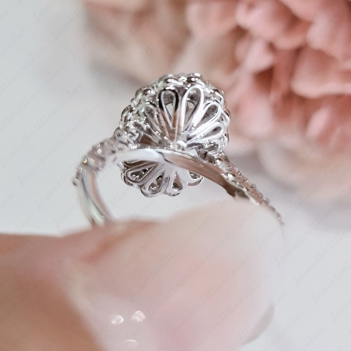 2.85Ctw Oval Cut Moissanite Halo Wedding Engagement Ring 14K White Gold Plated - Picture 4 of 10