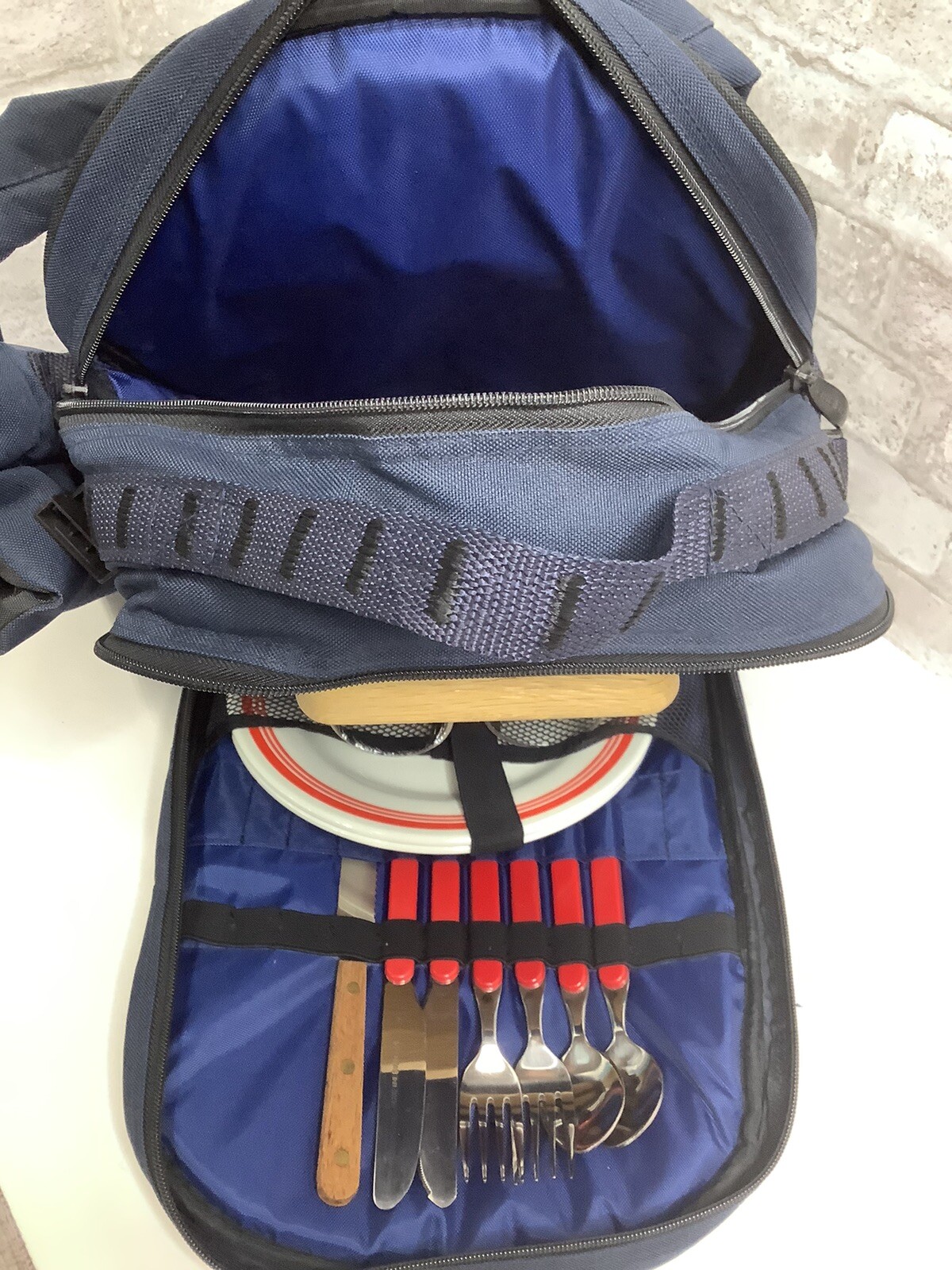 Picnic Time Backpack Blue Wine & Utensils Travel Hiking Camping Insulated Nwot